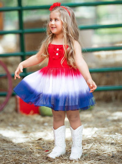 Girls 4th of July Casual Dress | Sleeveless Ribbed USA Tulle Dress