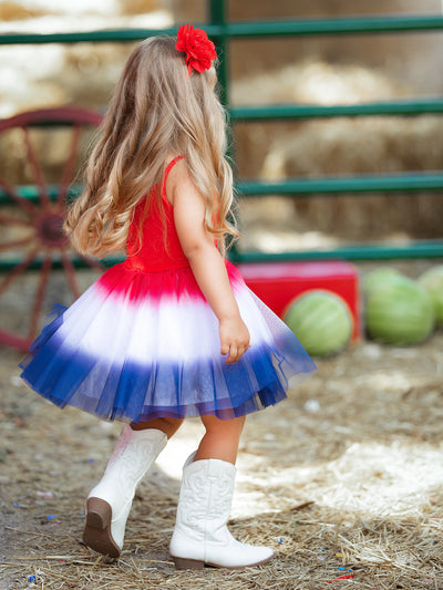 Girls 4th of July Casual Dress | Sleeveless Ribbed USA Tulle Dress