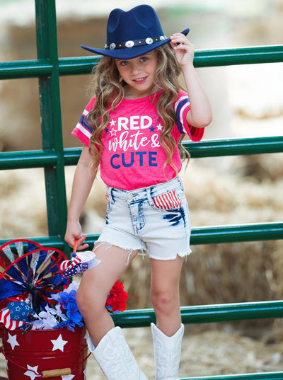 Girls 4th of July Clothes | Red, White, & Cute Top & Denim Shorts Set