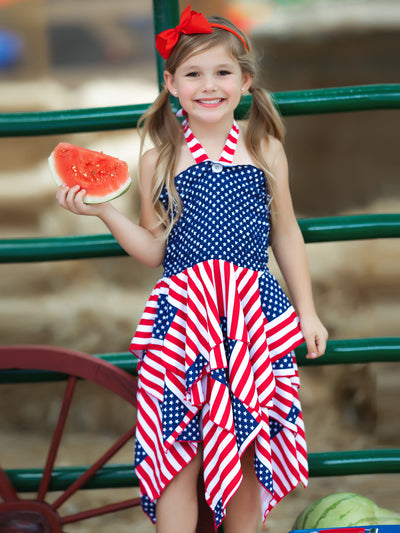 Mia Belle Girls US Flag Handkerchief Dress | 4th of July Dresses