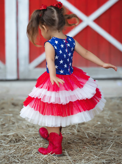 Girls 4th Of July Dresses | Sleeveless USA Flag Tiered Tutu Dress