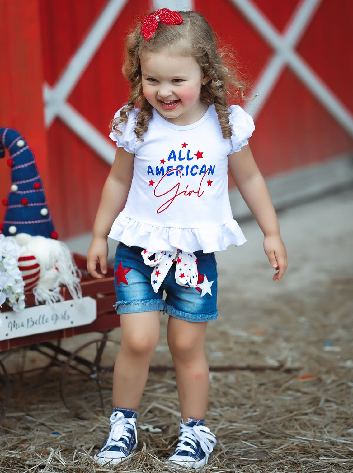 Mia Belle Girls All American Girl Denim Short Set | 4th of July