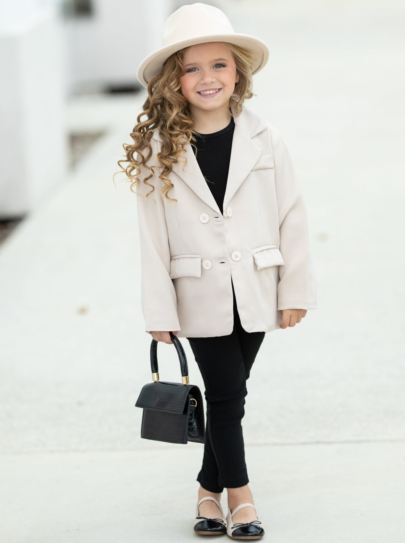 Toddler Clothing Sale | Little Girls Double-Button Beige Blazer Jacket