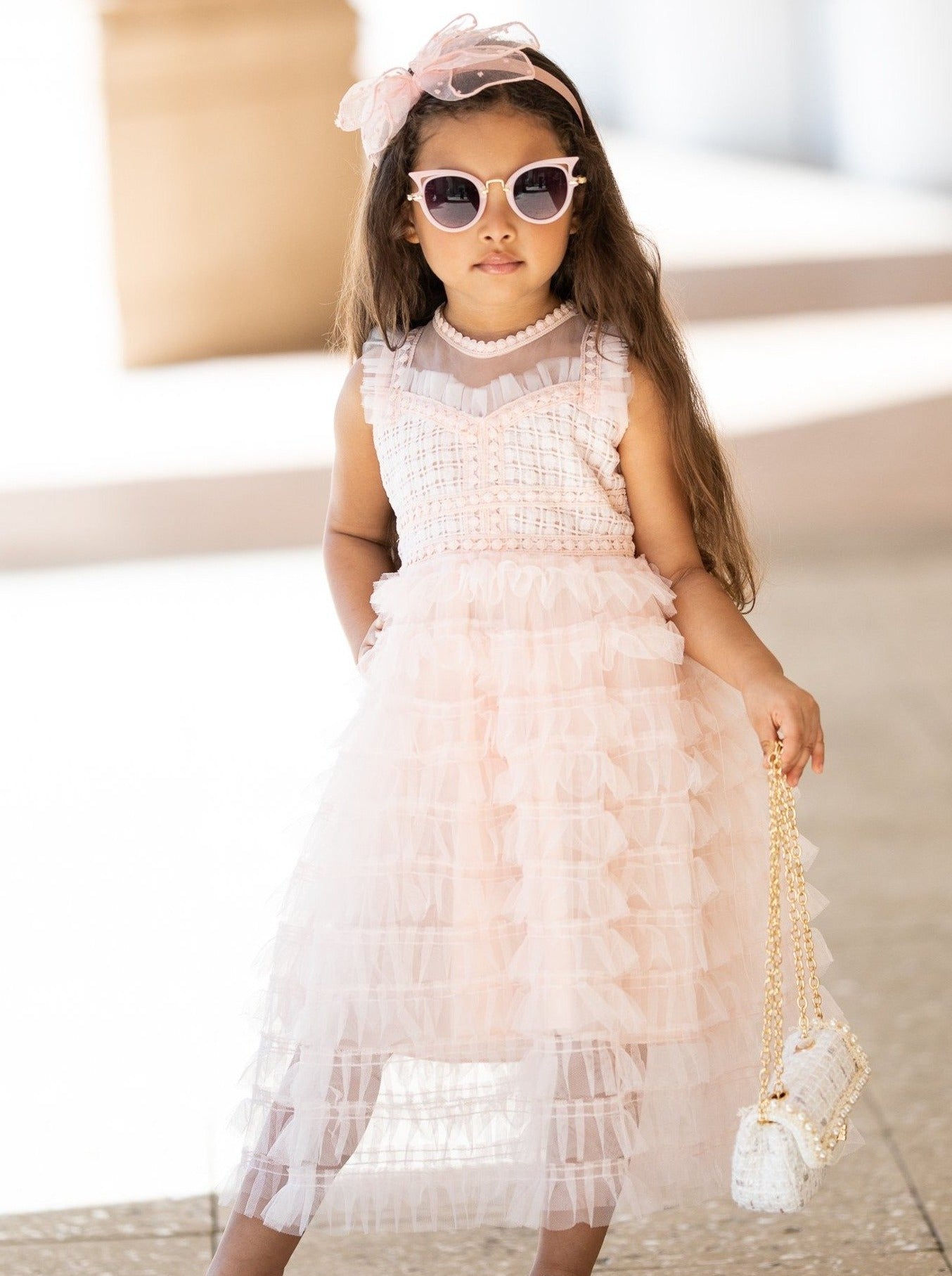 girls spring multi layer ruffle special occasion dress 4t-8Y