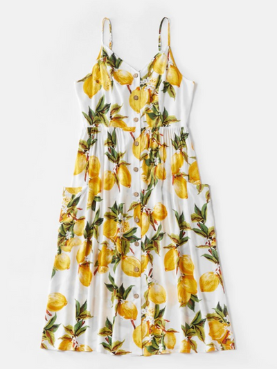 Mommy & Me | Matching Dresses | Sleeveless Buttoned Lemon Print Dress