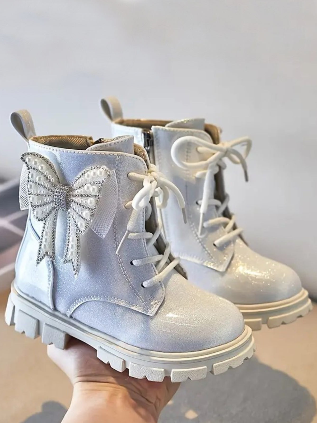 Mia Belle Girls Lace-Up Glitter Boots | Shoes By Liv & Mia