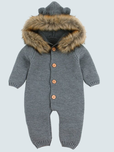 Baby Makes Your Heat Melt Knit Faux Fur Hooded Onesie