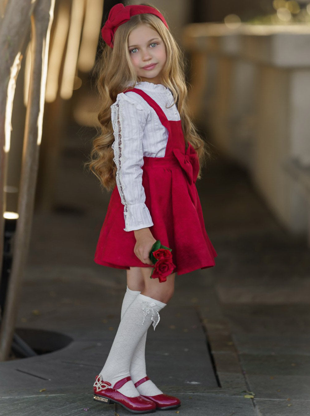 Girls Microfiber Suede Bow Accent Overall Red Dress 2T-10Y