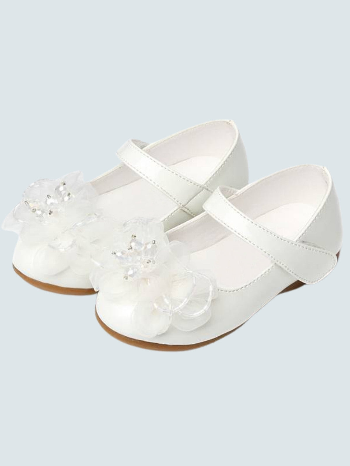 Girls Little Flower Vegan Patent Leather Flats By Liv and Mia