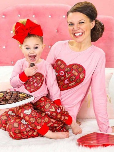 Mommy & Me Valentine's Outfits | Matching Chocolate Box Pajama Set