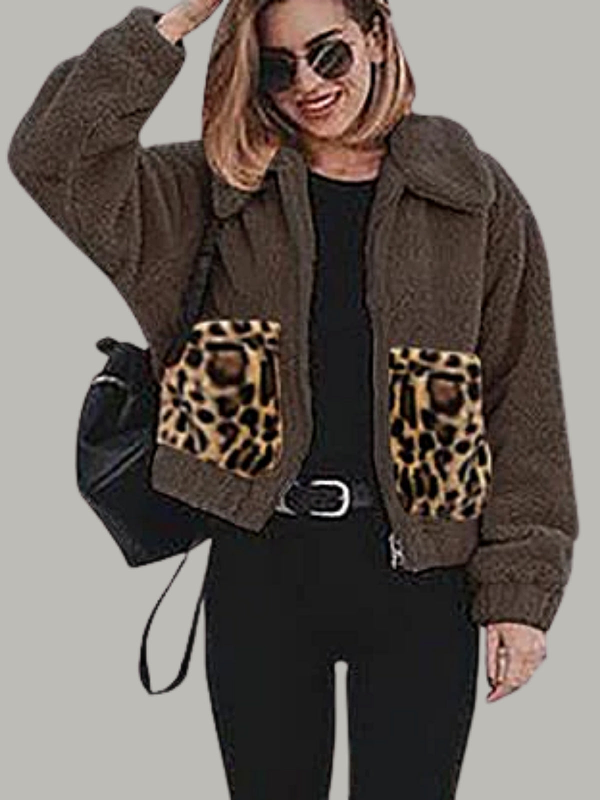 Women's Fluffy Fleece jacket with Leopard Pockets - Mia Belle Girls