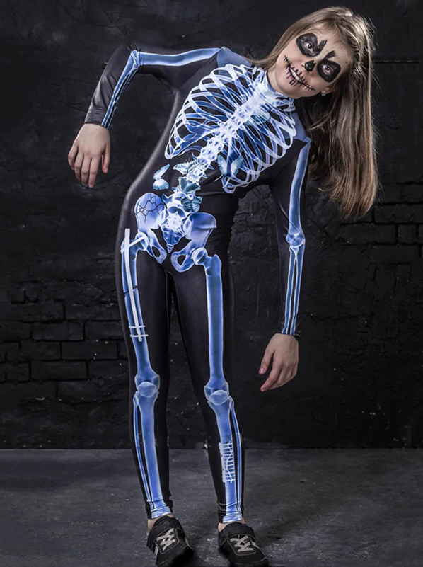 Girls Halloween Costumes | Skeleton Bodysuit Onesie - Mia Belle Girls