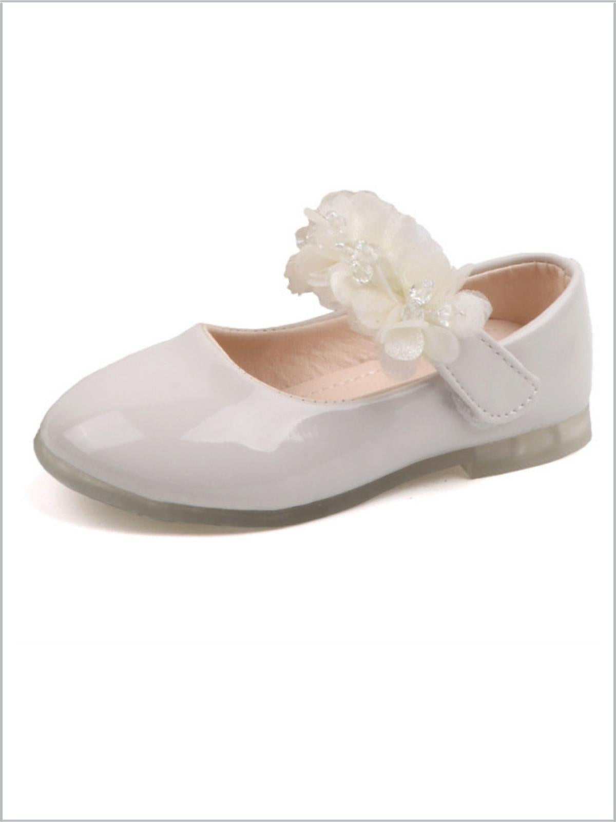Girls Cutest  Vegan Patent Leather Mary Jane Flats By Liv and Mia - White