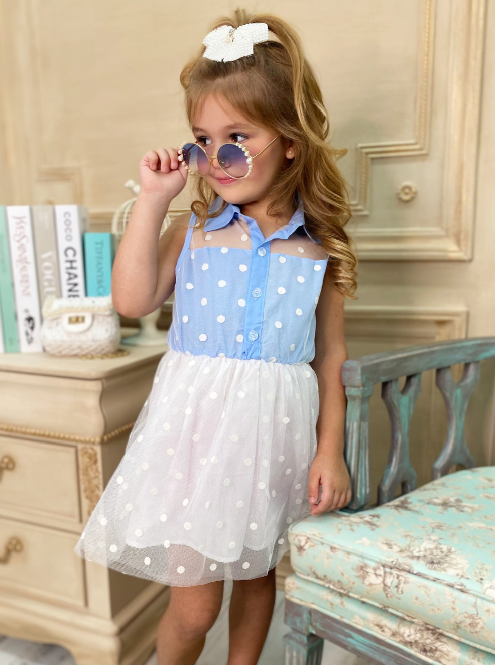 Toddler Spring Dresses | Little Girls Polka Dot Collared Tutu Dress