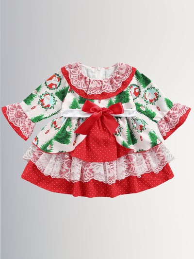 Baby O Christmas Tree Holiday Patterned Dress - Red