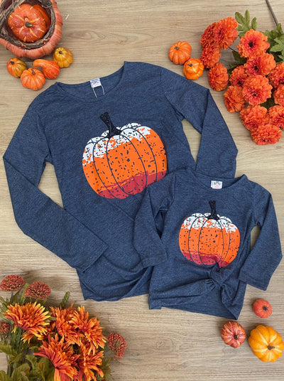 Mother-daughter matching fall long-sleeve top with multicolor pumpkin graphic print - Mia Belle Girls