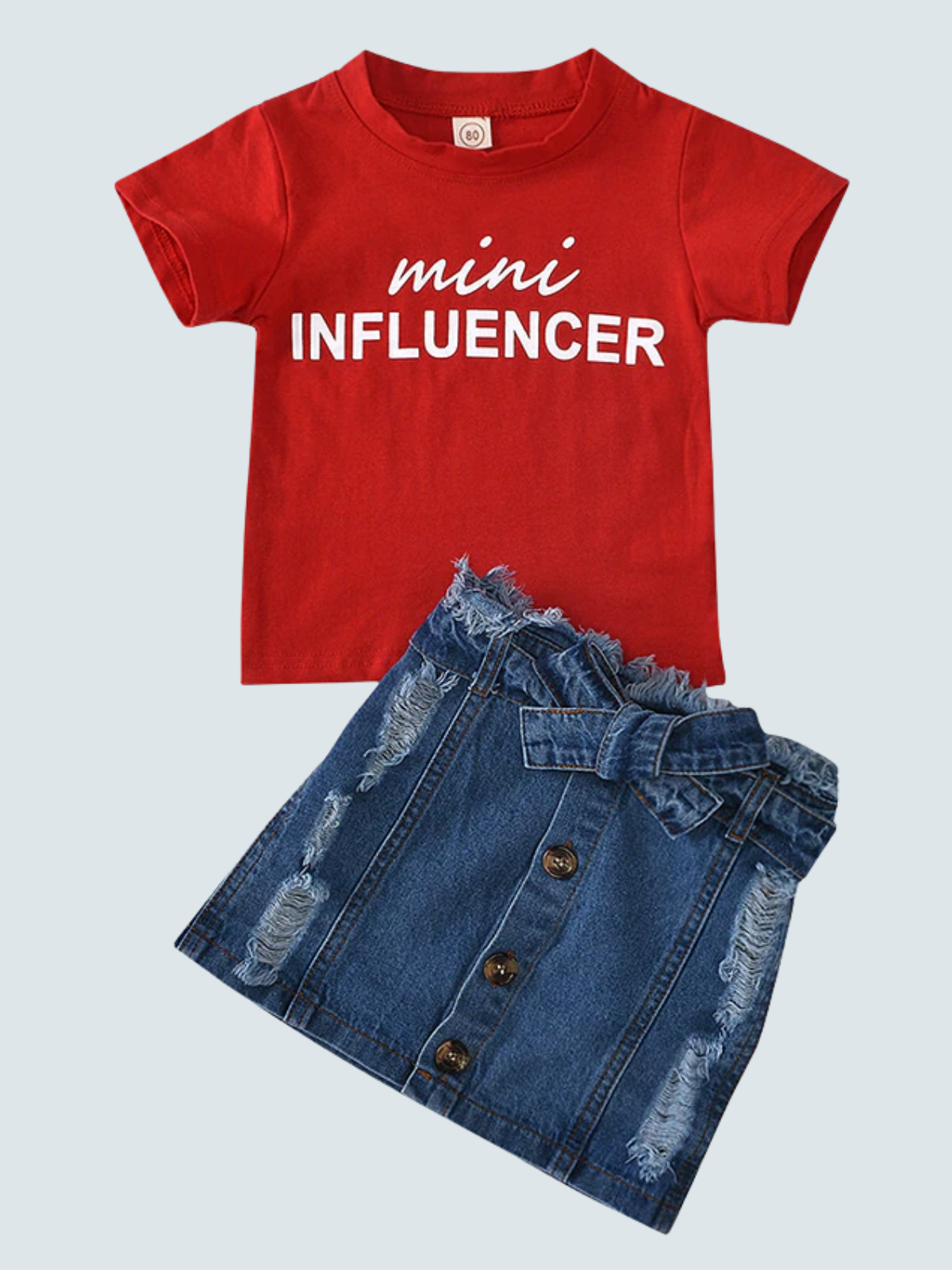 Mini Influencer Top & Belted Denim Skirt Set - Mia Belle Girls