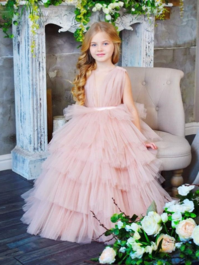 Fancy Tulle Tiered Gown | Little Girls Formal Dress - Mia Belle Girls