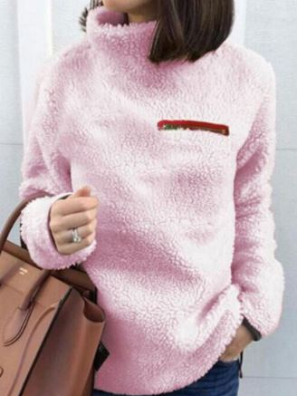 Women's Ultra Plush Turtleneck Zipper Chest Pocket Sweater Pink