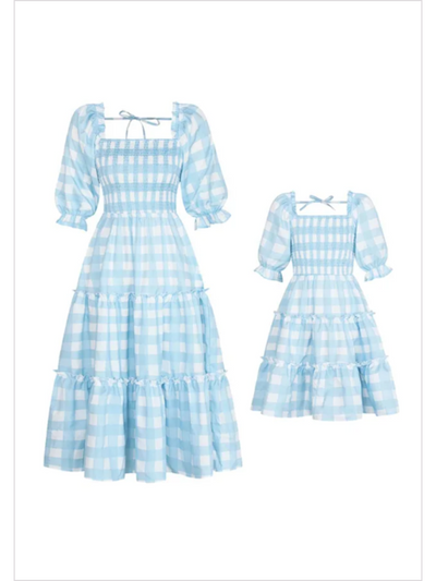 Mia Belle Girls Blue Gingham Dress | Mommy and Me Dresses
