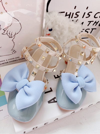 Shoes By Liv & Mia | Blue Bowed Studded Sandals - Mia Belle Girls
