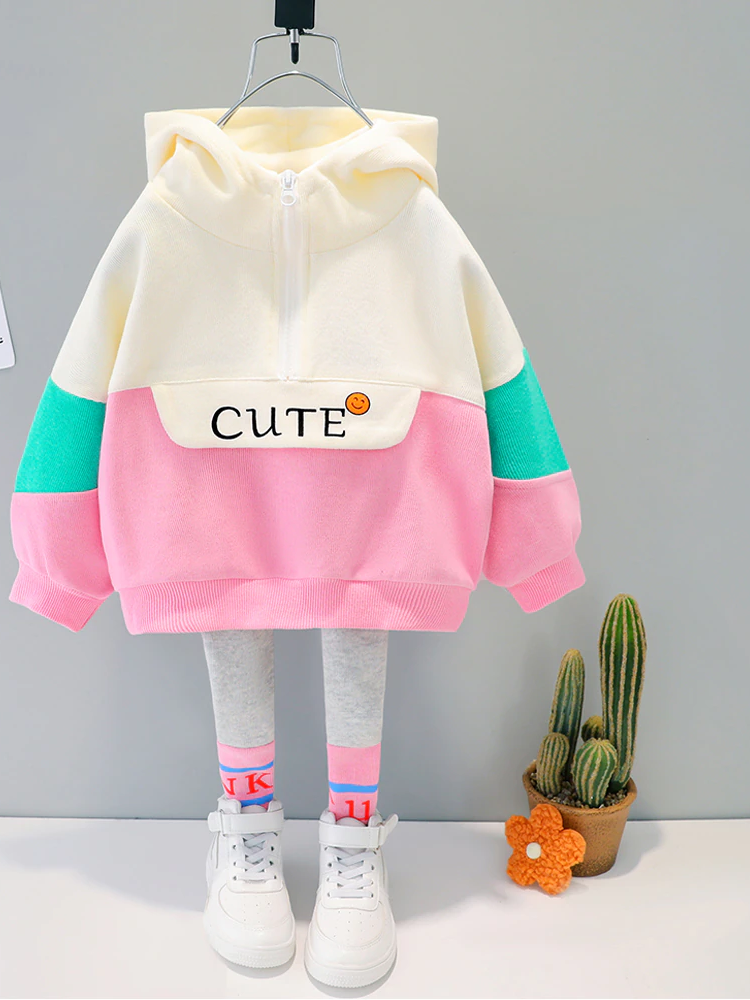 Baby Cute Kiddo Casual Hooded Sweater And Pants Set Pink