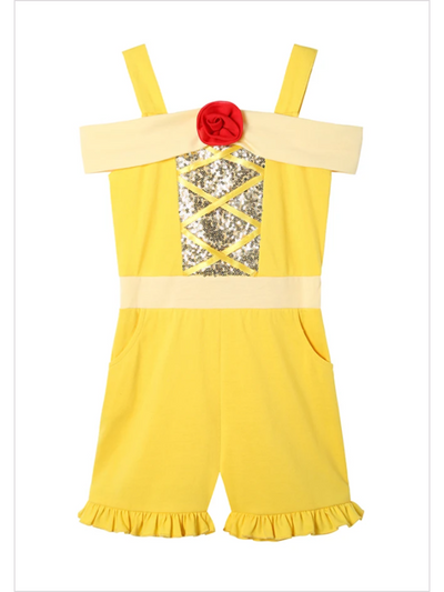 Mia Belle Girls Princess-Inspired Yellow Romper | Girls Summer Outfits