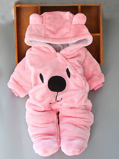 Baby Beary Warm Hooded Footie Pajamas - Pink