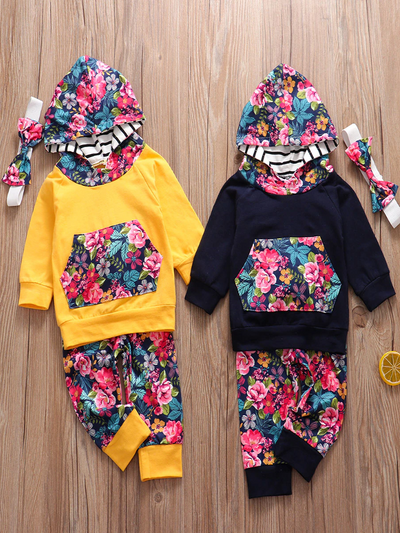 Baby Autumn Floral Fun Hooded Sweater, Legging, And Headband Set