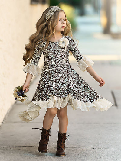 Cute Outfits For Girls | Abstract Floral Hi-Lo Drawstring Ruffle Dress