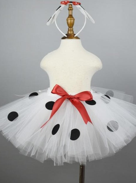 Baby White Polka Dot 101 Dalmatians Inspired Tutu Skirt with Headband Costume