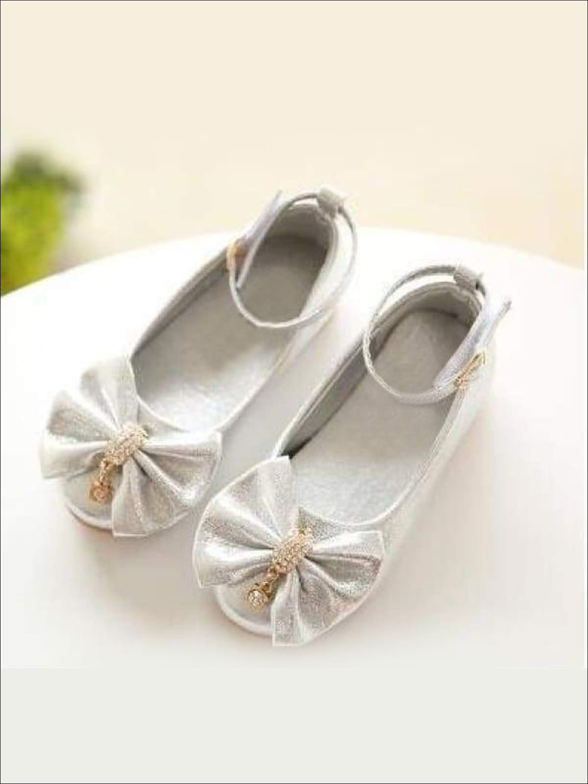 Mia Belle Girls Rhinestone Bow Flats | Shoes By Liv and Mia