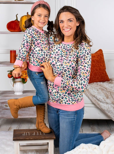 Mommy & Me Matching Long Sleeve Pastel Leopard Top | Mia Belle Girls