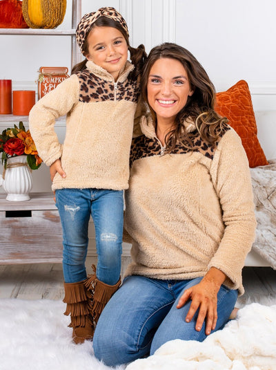 Mommy & Me Sweaters | Fleece Leopard Collar Sweater | Mia Belle Girls