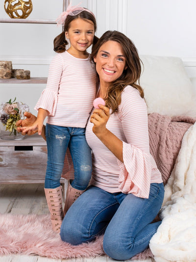 Mommy & Me Striped Long Bell Sleeve Top