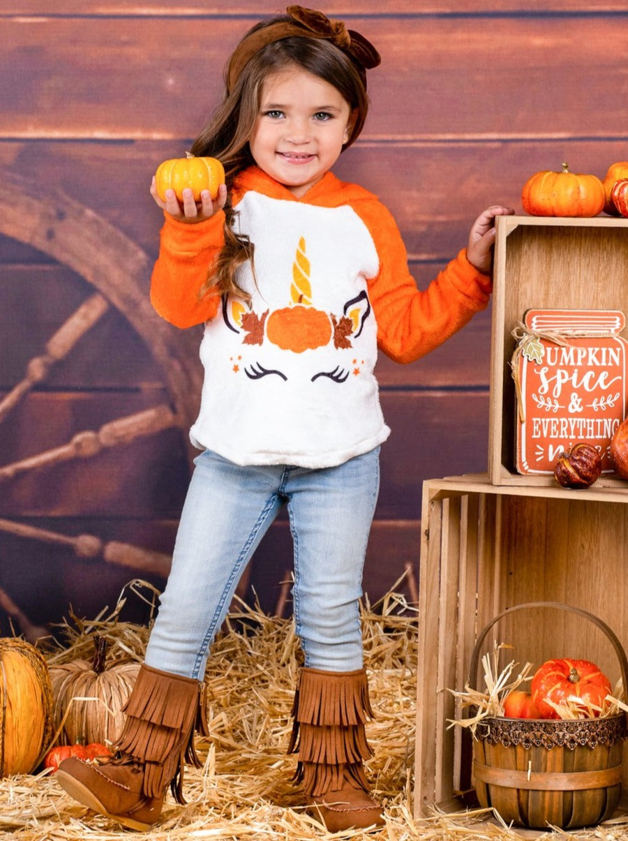 Cute Toddler Sweaters & Tops | Girls Fleece Unicorn Raglan Hoodie