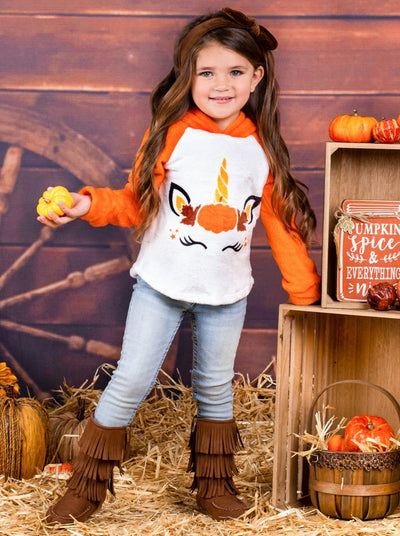 Cute Toddler Sweaters & Tops | Girls Fleece Unicorn Raglan Hoodie