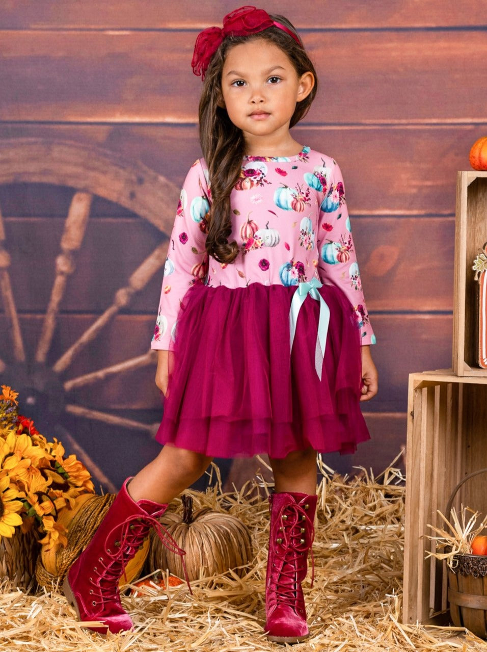 Girls Casual Fall Dresses | Cute Pumpkin Florals Print Tutu Dress