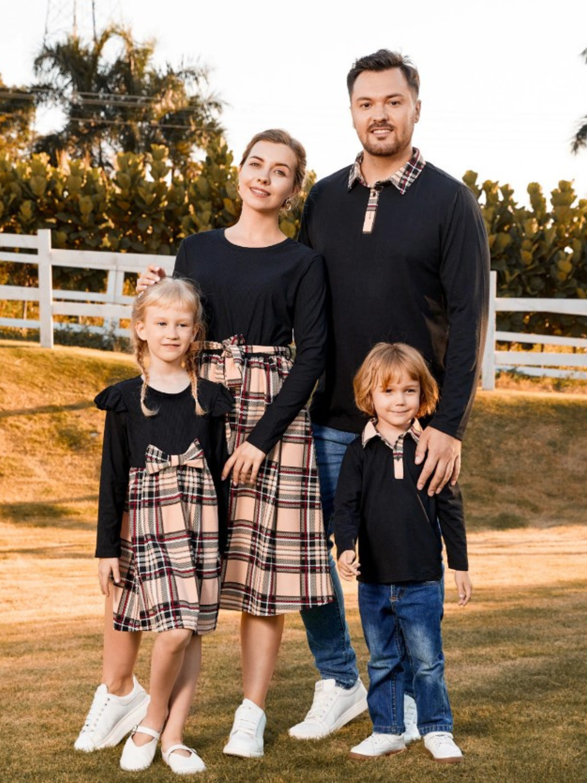 Family Outfits | Black Plaid Dresses & Shirts | Mia Belle Girls