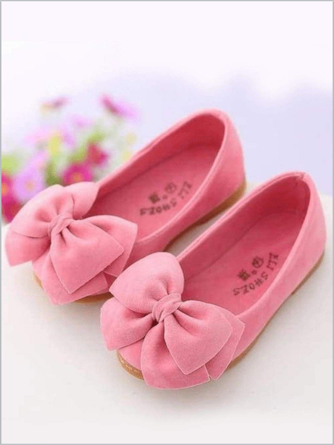 Girls Large Bow Ballerina Flats By Liv and Mia - Pink