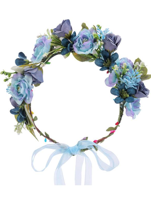 Girls Pretty Flower and Leave Halo -blue