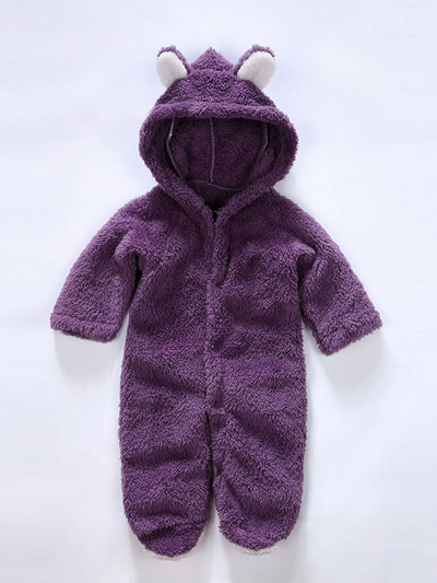 Baby Little Teddy Bear Fleece Onesie with Footies - Purple