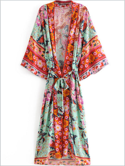 Women's Turquoise Boho Floral Pattern Cover Up