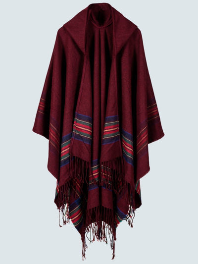 Women's Picturesque Hooded Poncho Cardigan Burgundy