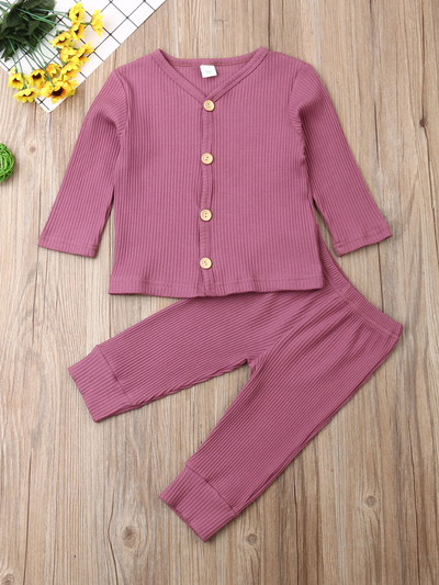 Baby Sleepytime Button-Down Long Sleeve Shirt and Legging Set Purple