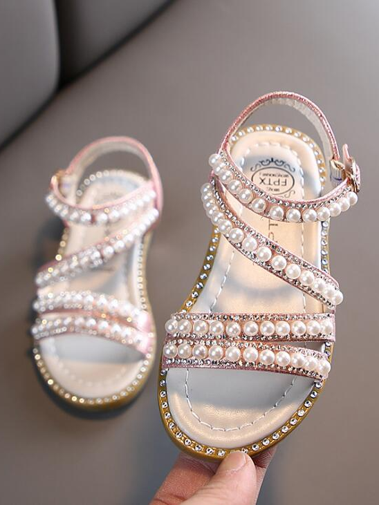 Pearls and Shimmer Sandals by Liv and Mia, Pink / 7