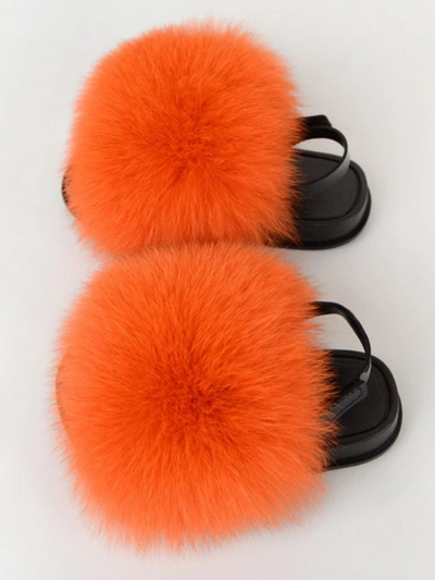Mia Belle Girls Orange Fuzzy Fur Sandals | Shoes By Liv and Mia