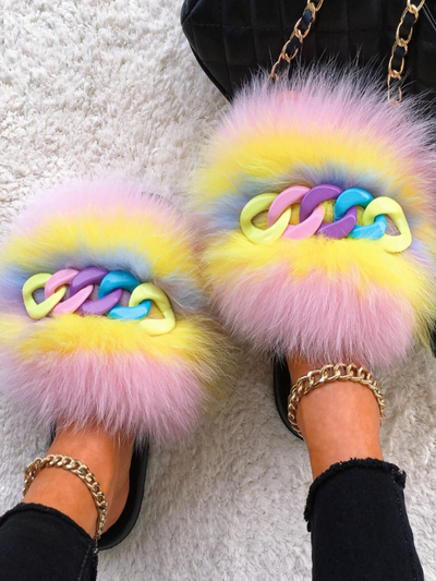Women's the Bigger The Better Faux Fur Slippers By Liv and Mia - Mia Belle Girls