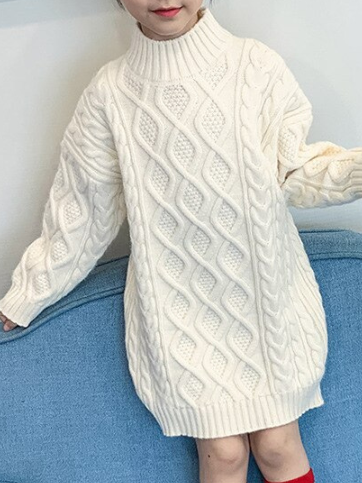 Keep It Cozy White Cable Knit Sweater Dress