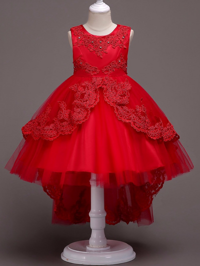 Little Girls Party Dresses | Lace Embroidered Hi-Lo Holiday Dress